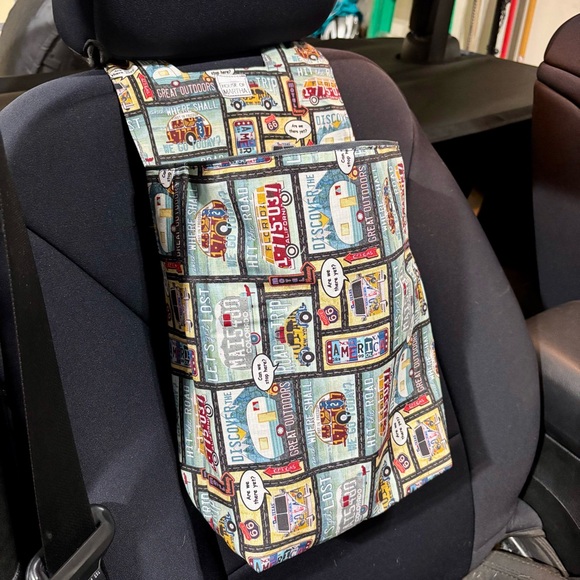 Hand Crafted Other - Car Trash/Utility Tote Bag Plates 9” wide x 4”deep x 12” long 10” strap Handmade